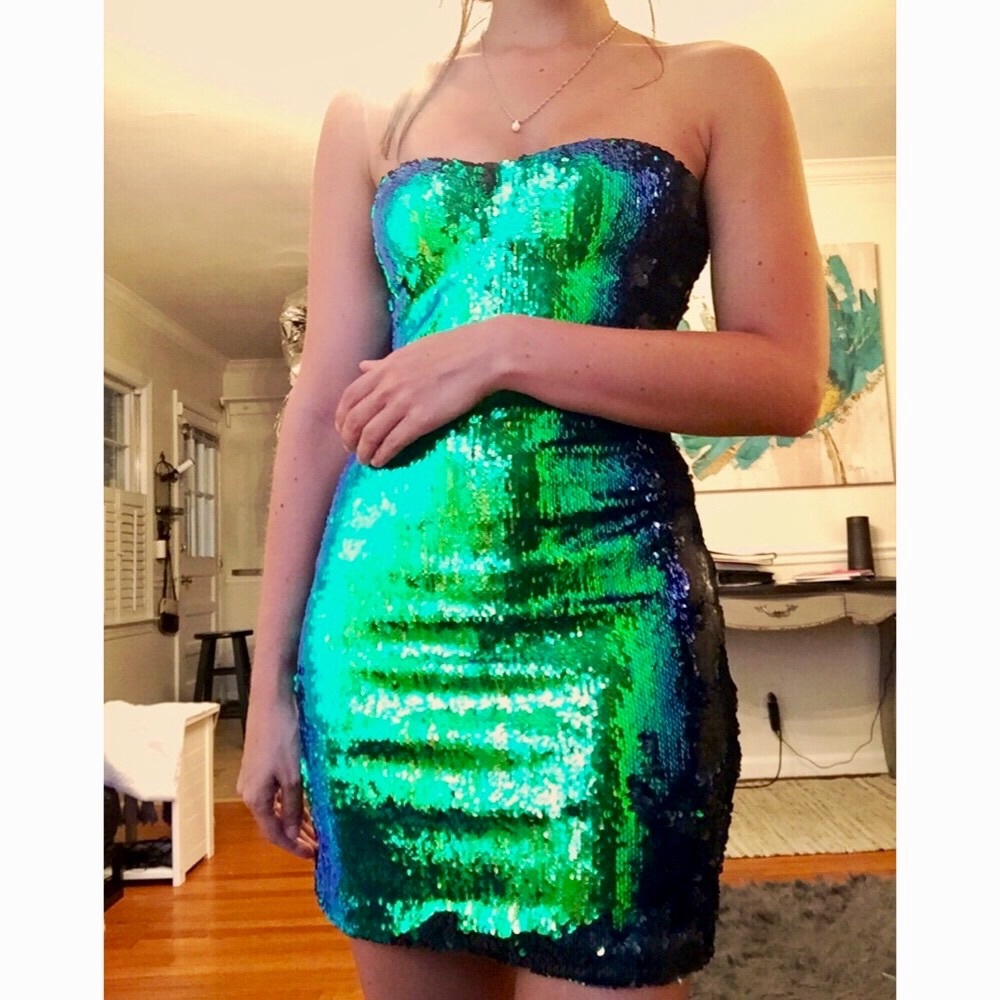 Green, Blue, and Silver Mini Dress